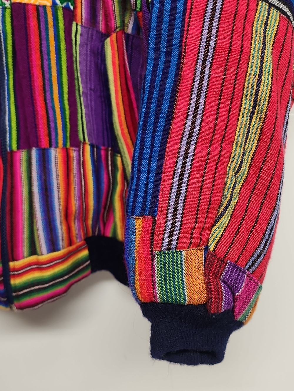 Made In Guatamala Colorful Striped Patchwork Artisan Bomber Jacket- Bright Multi - Picture 3 of 8